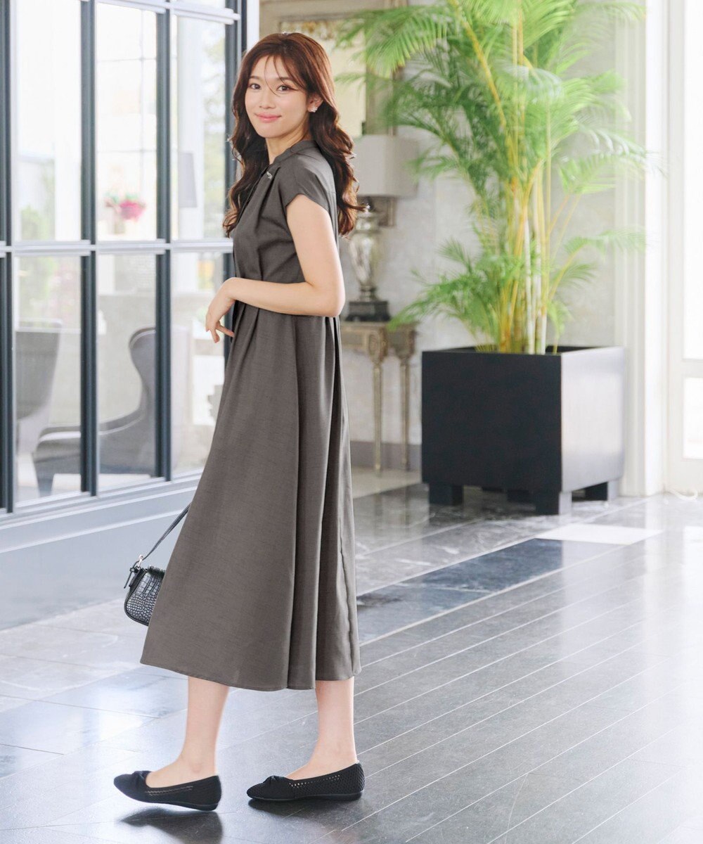 Tiaclasse 【洗える】リネンライクフレンチスリーブワンピース 