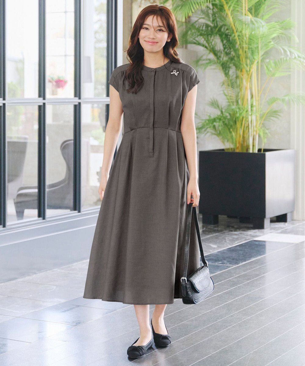 Tiaclasse 【洗える】リネンライクフレンチスリーブワンピース 