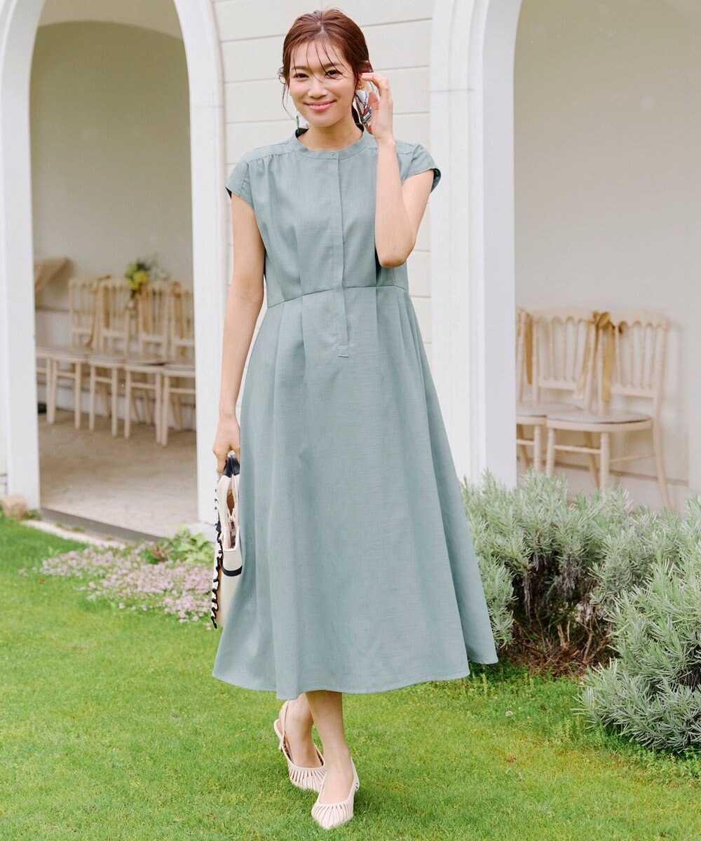 Tiaclasse 【洗える】リネンライクフレンチスリーブワンピース 