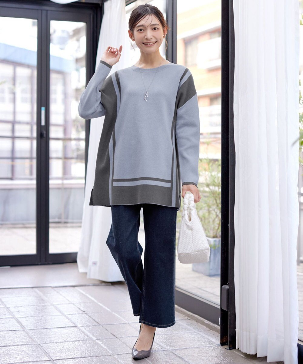 Tiaclasse 【新色追加・洗える】配色ニットチュニック 