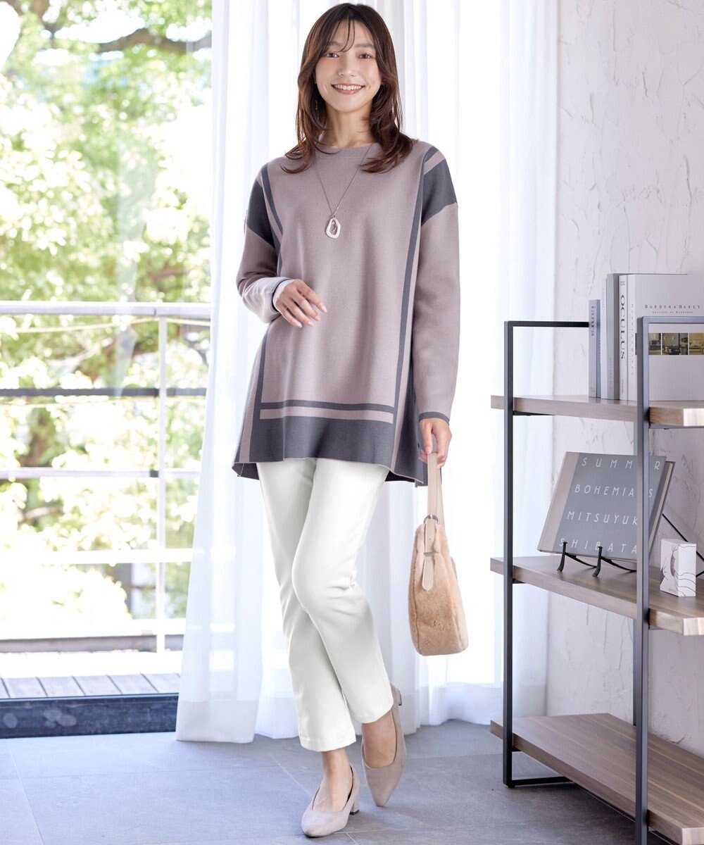 Tiaclasse 【新色追加・洗える】配色ニットチュニック 