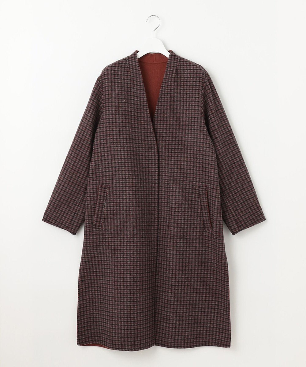 自由区 【リバーシブル】ウールリバー ノーカラーロングコート 