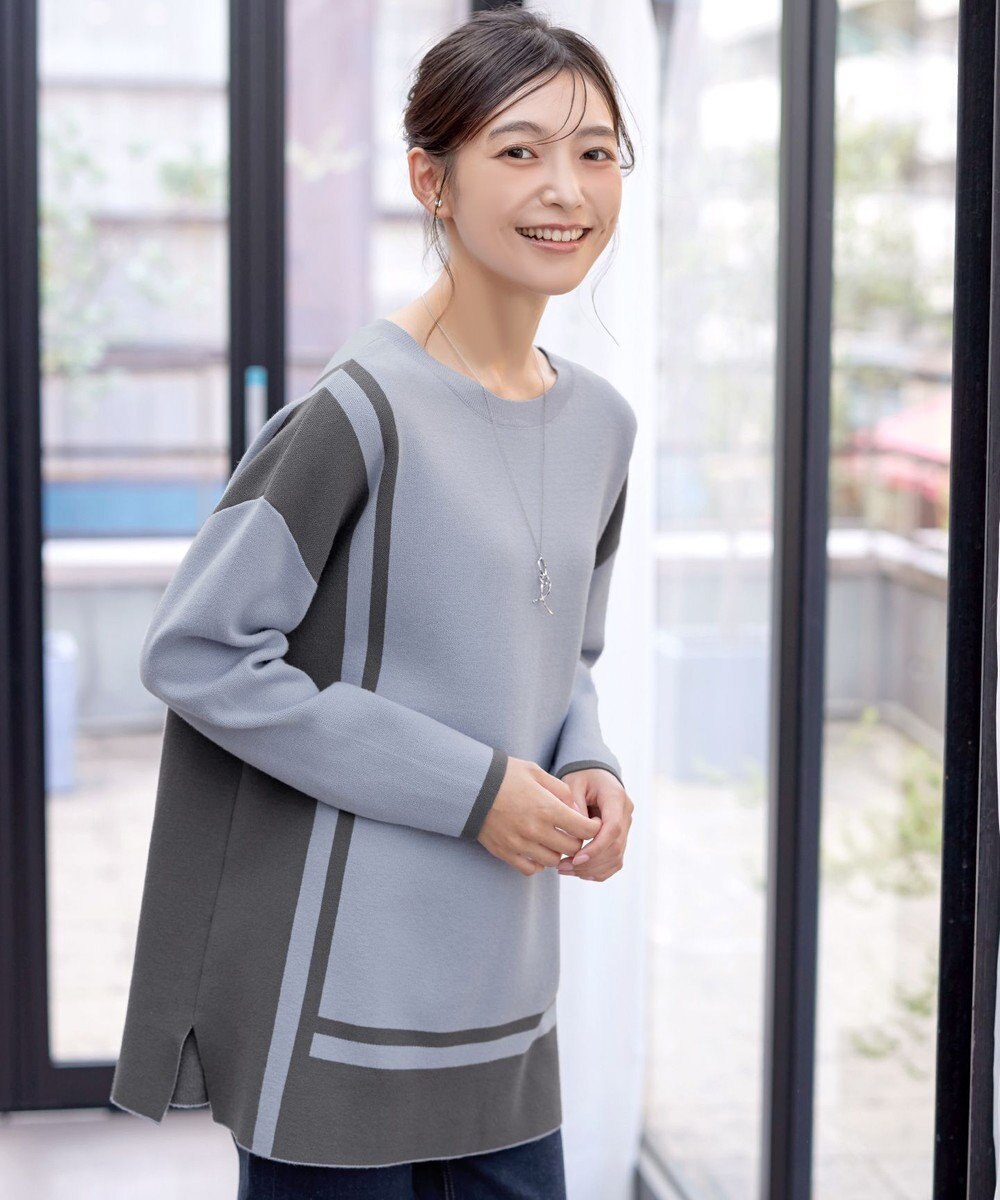 Tiaclasse 【新色追加・洗える】配色ニットチュニック 