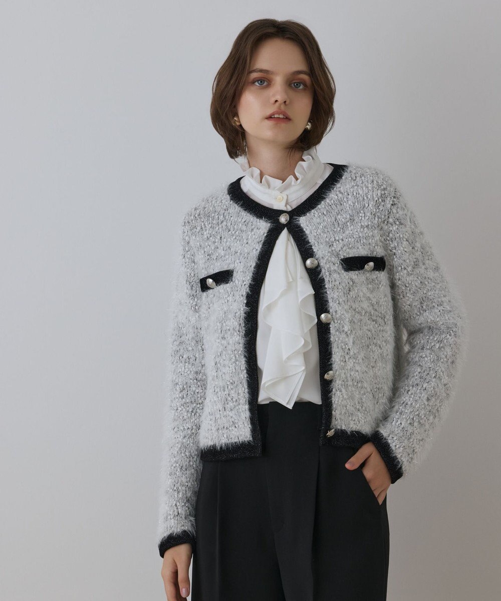 GRACE CONTINENTAL ノーカラーフェザーニットカーディガン 