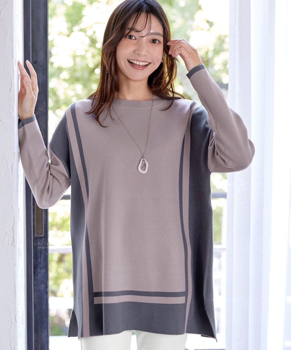 Tiaclasse 【新色追加・洗える】配色ニットチュニック 