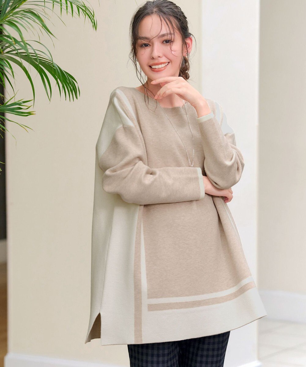 Tiaclasse 【新色追加・洗える】配色ニットチュニック 