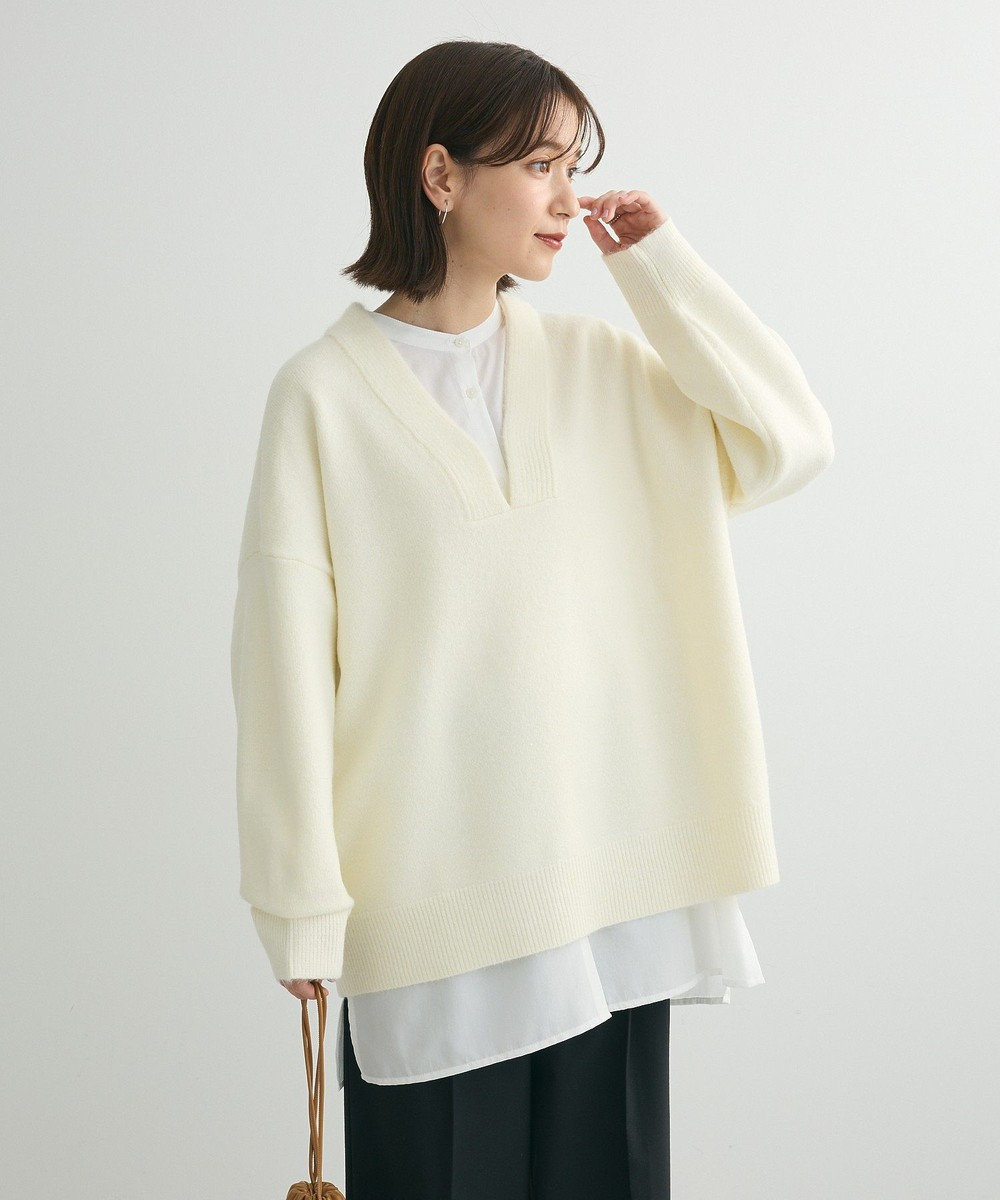 Green Parks ・Ｐｅｔｉｔ　Ｆｌｅｕｒ　深Ｖネックニットチュニック Off White