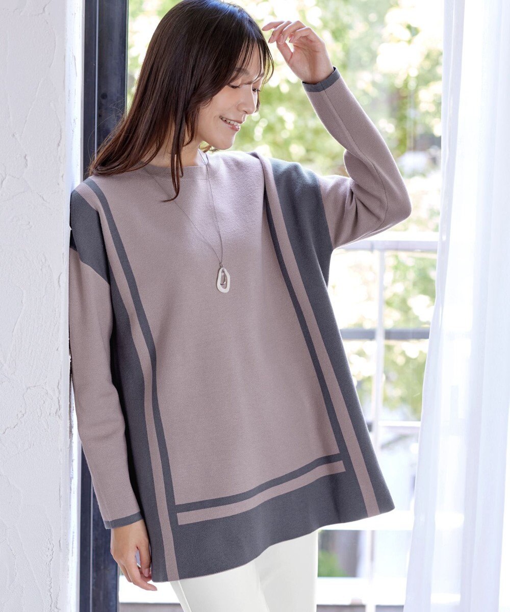 Tiaclasse 【新色追加・洗える】配色ニットチュニック 