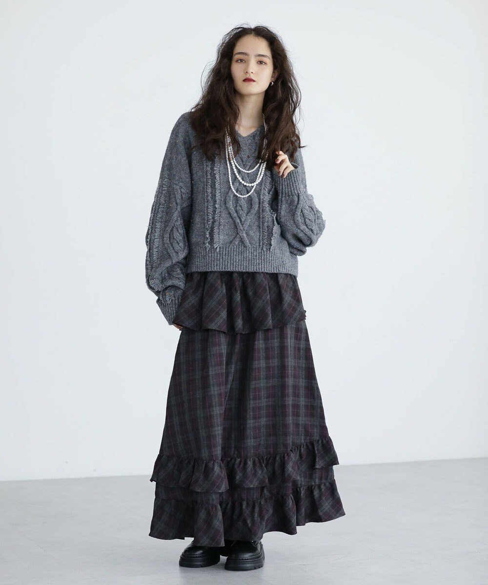 Green Parks ■ＥＳＣＡＲ　チェックペプラムフレアスカート 