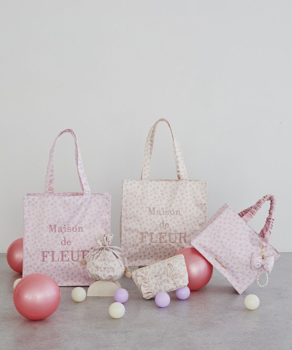 Maison de FLEUR リボンレオパード巾着ポーチ 