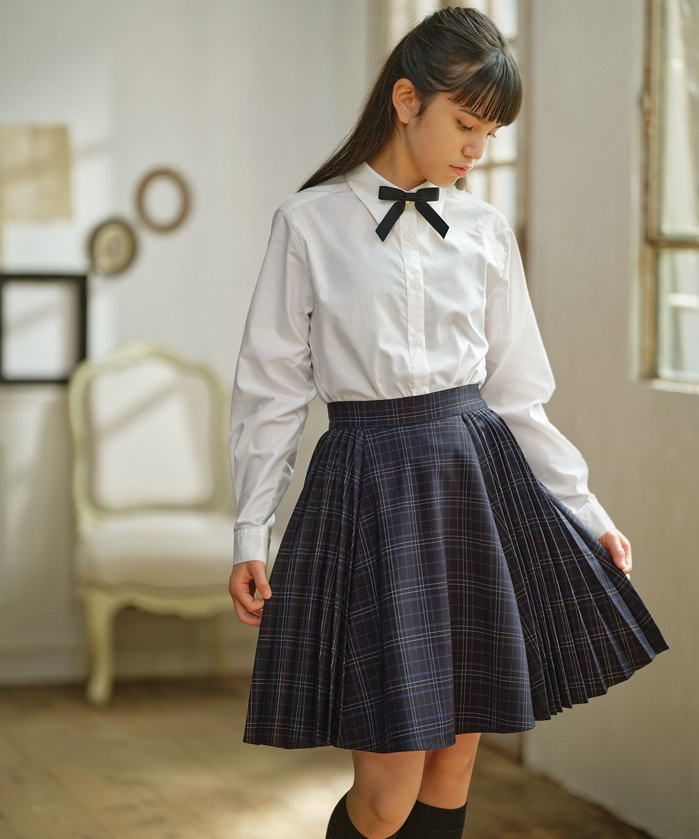 【150-170cm】プリーツチェック スカート, ネイビー系3, 150