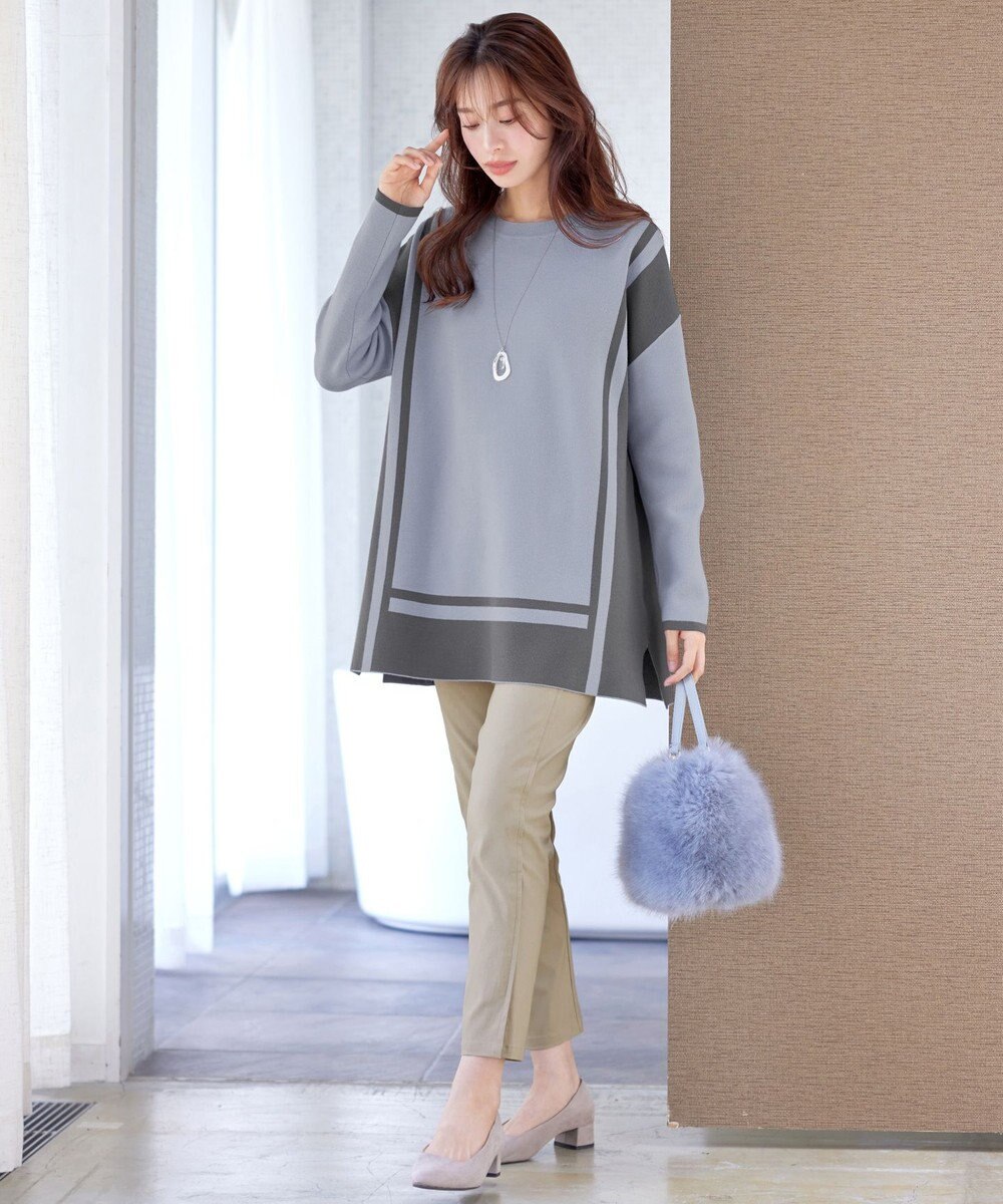 Tiaclasse 【新色追加・洗える】配色ニットチュニック 