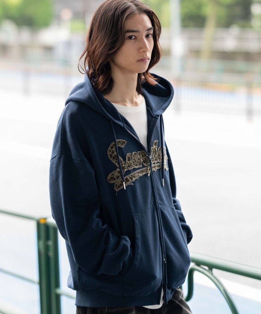 WEGO 【ユニセックス着用ITEM/SMLサイズ展開】レオパードワッペンダブルZIPパーカー 