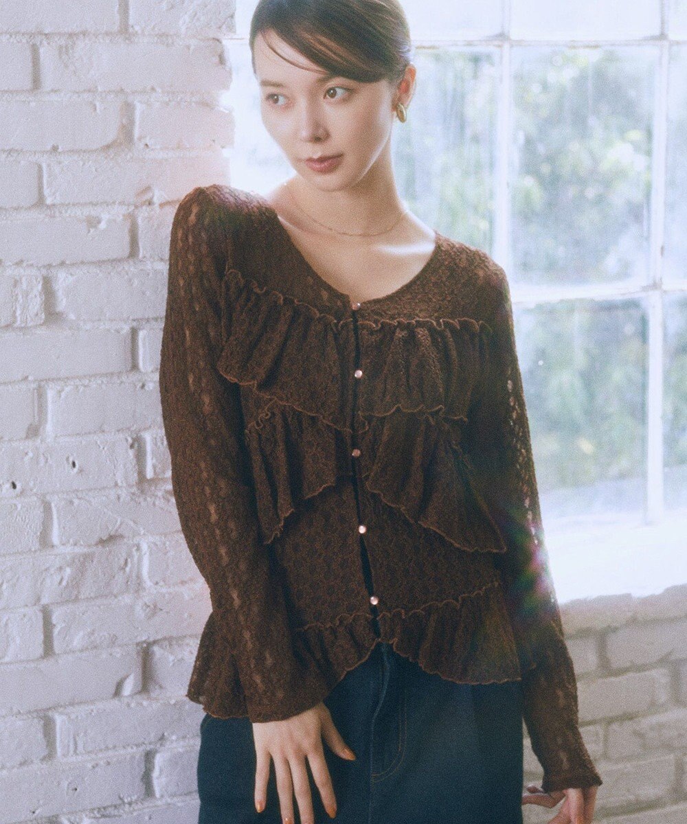 earth music&ecology レースフリルメローカーディガン 