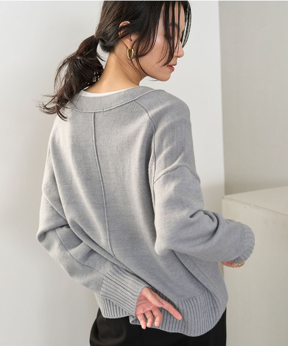 UNFILO 【洗える】クロップド Vネック カーディガン 