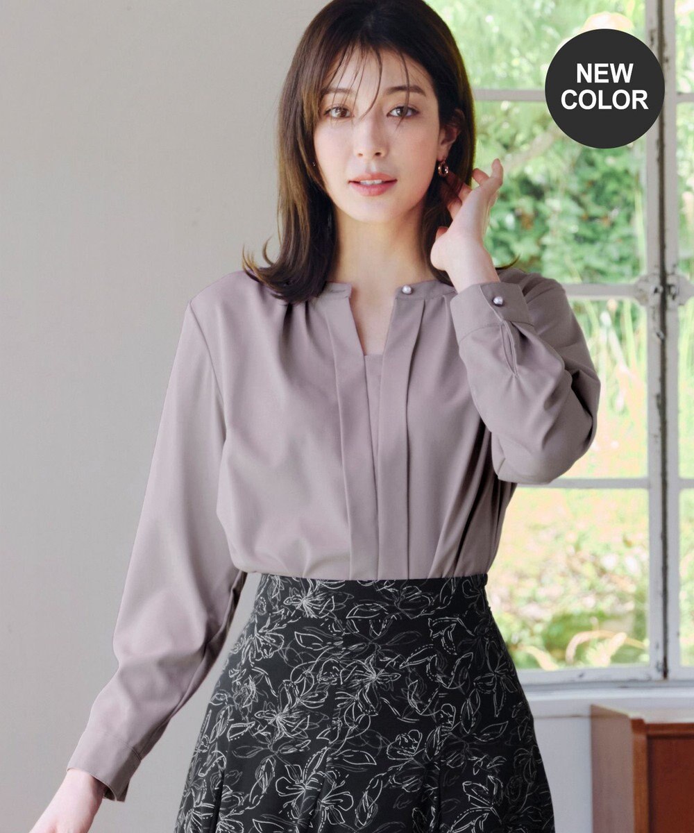 Tiaclasse L 【新色追加・洗える】バンドカラー2WAYタックブラウス 