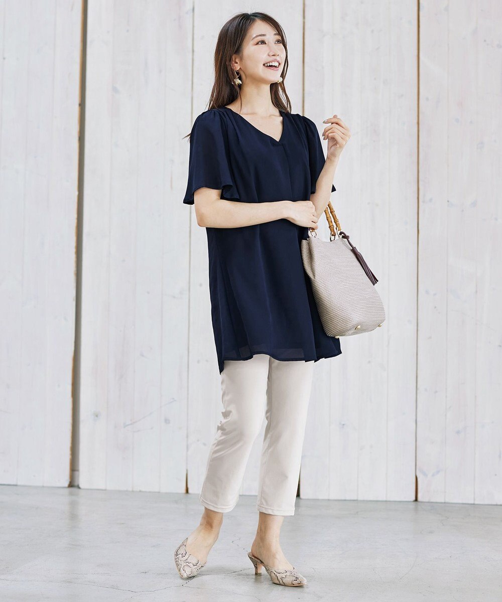 Tiaclasse L 【洗える】フレアスリーブチュニックブラウス 