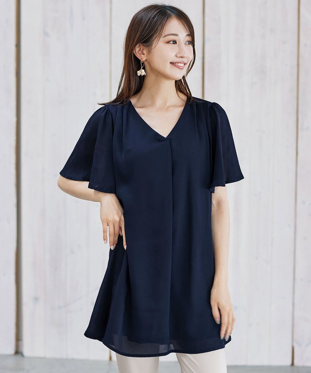 Tiaclasse L 【洗える】フレアスリーブチュニックブラウス 