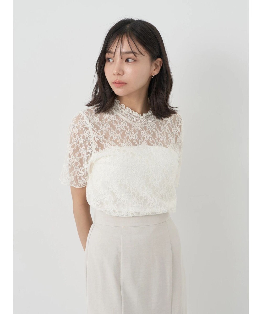 earth music&ecology レースドッキング半袖プルオーバー 