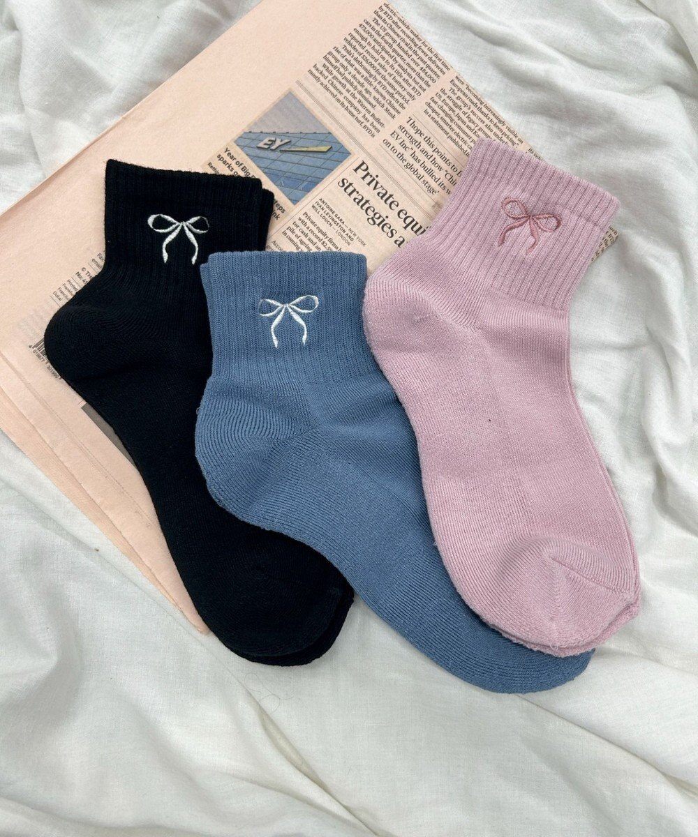 WEGO リボン刺繍アンクルパイルソックス 