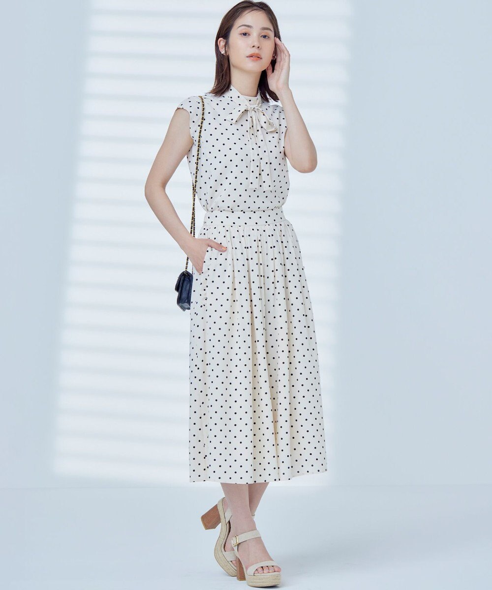 組曲 【WEB限定】ドットプリントデシン ボウタイ付きブラウス 