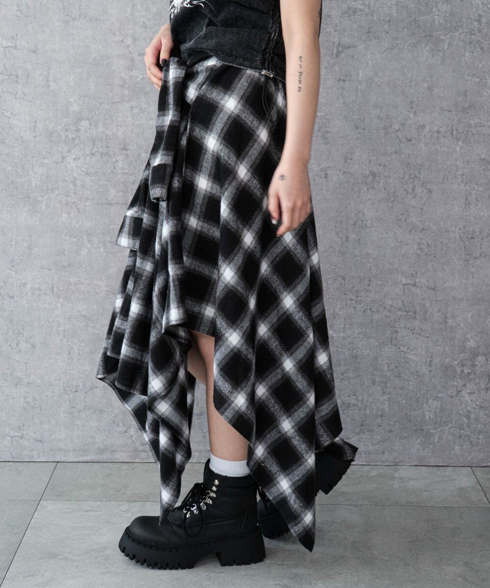 WEGO ネルシャツライクイレヘムロングスカート 