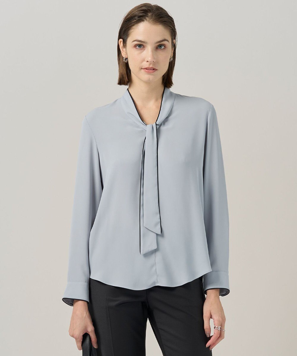 ICB L 【接触冷感・UVケア・速乾・洗える】BackSatinAmunzen 配色ボウタイブラウス 