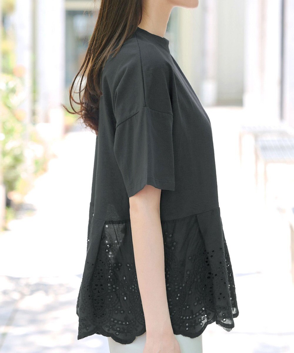 Tiaclasse 【洗える】刺繍レースドッキングカットソートップス 