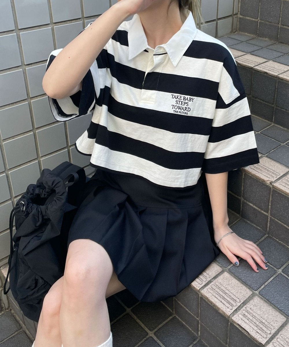 WEGO ワンポイント刺繍ラガーシャツ 