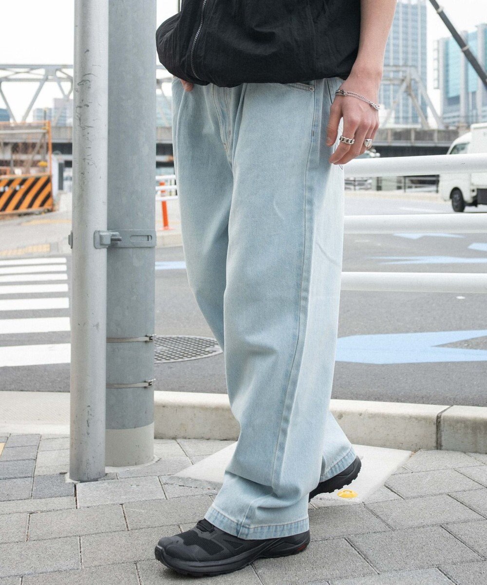 WEGO 【ユニセックス着用ITEM/SMLサイズ展開】ルーズテーパードデニムパンツ 