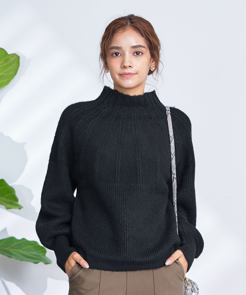 Tiaclasse 【洗える】ピンタックボトルネックニットトップス 