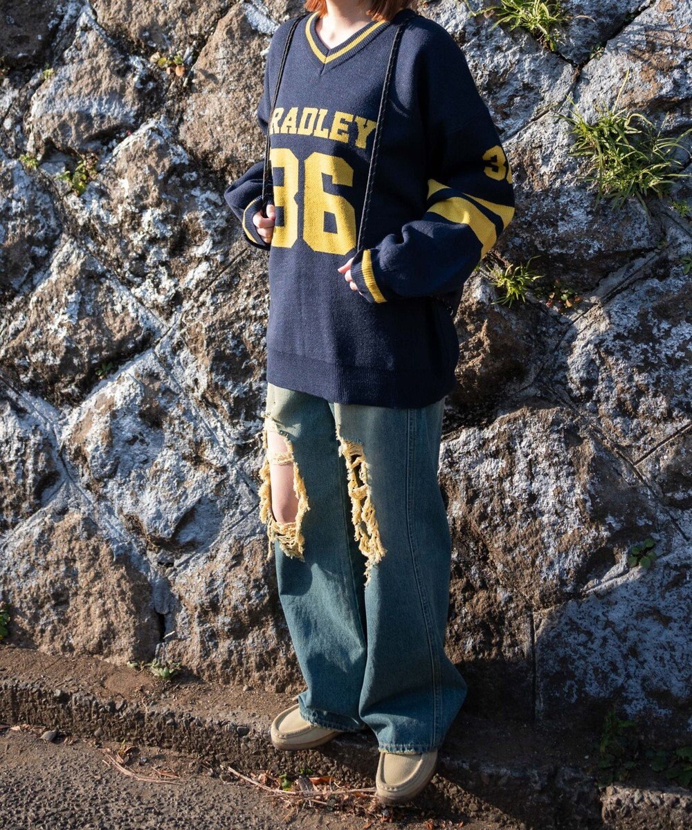 WEGO ナンバリングジャガードVネックニット 