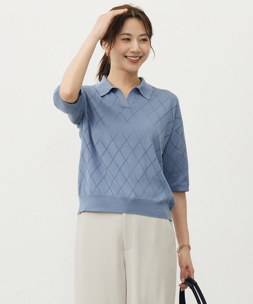 J.PRESS LADIES 【洗える・抗菌防臭】COTTON POLYESTER ポロ ニット 