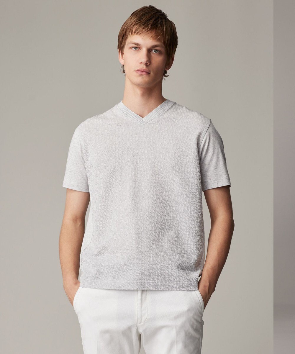 JOSEPH ABBOUD 【オーガニックコットン使用・日本製】JOEコットンサッカー Vネック Tシャツ 