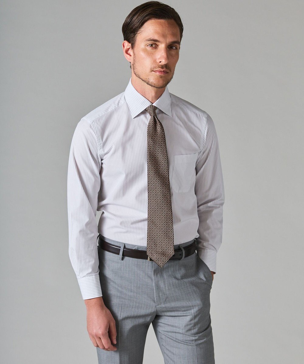 GOTAIRIKU 【形態安定】PREMIUMPLEATS_セミワイドカラー 通年ドレスシャツ（ストライプ） 