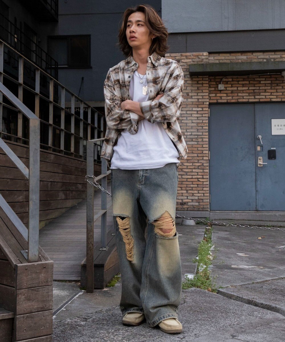 WEGO スーパーバギーダメージデニムパンツ 