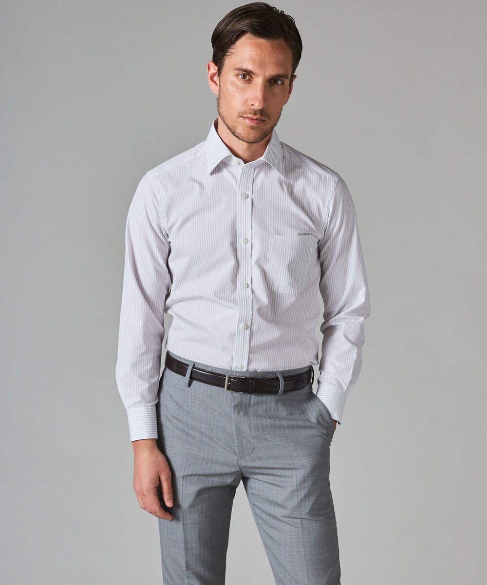 GOTAIRIKU 【形態安定】PREMIUMPLEATS_セミワイドカラー 通年ドレスシャツ（ストライプ） 