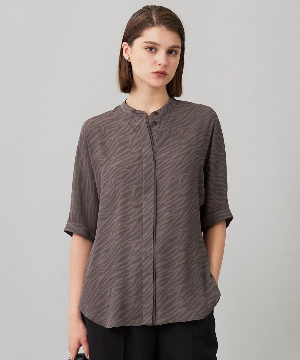 ICB L 【人気のため新色追加・接触冷感・UVケア・速乾・洗える】BackSatinAmunzen 5分袖バンドカラーブラウス 