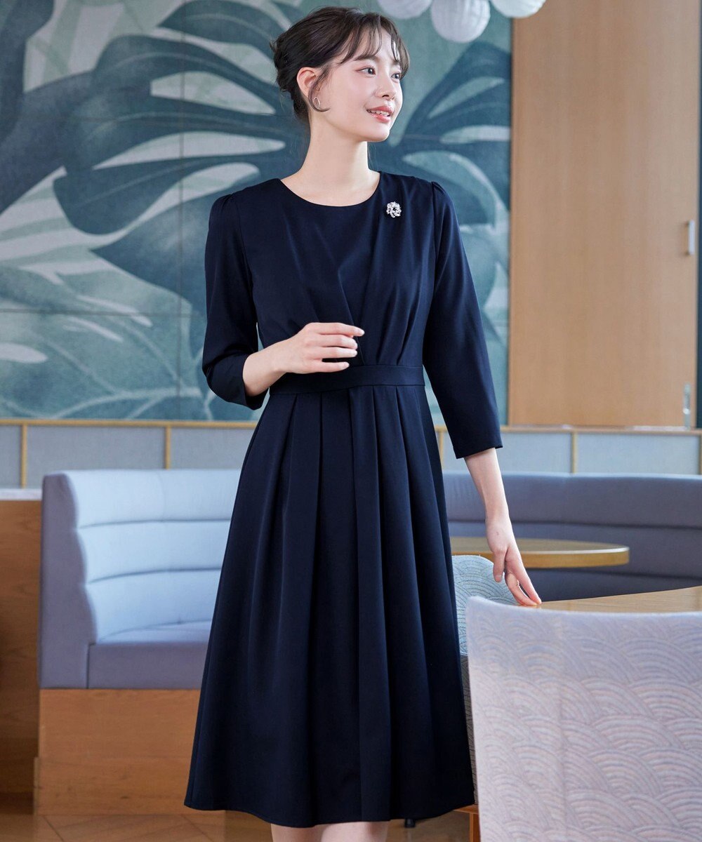 Tiaclasse L 【ダブルクロス・洗える】 ナローVネックワンピース 