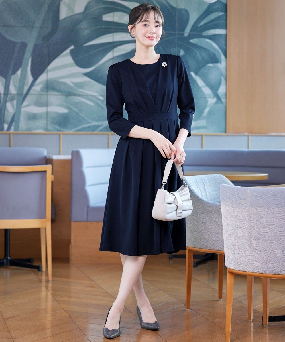 Tiaclasse L 【ダブルクロス・洗える】 ナローVネックワンピース 