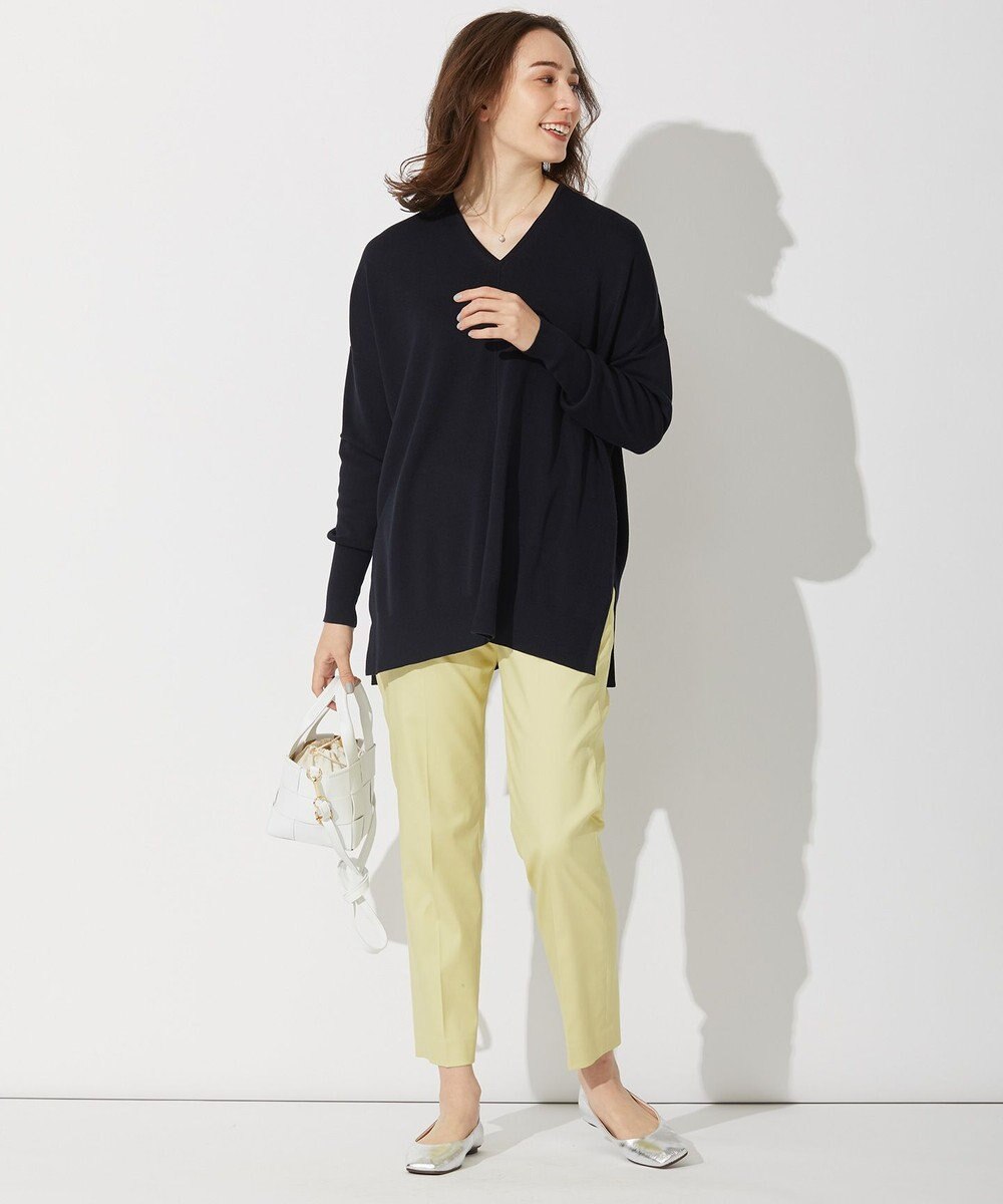 自由区 【WEB限定カラー有/洗える】コットンアセテート チュニック丈ニット 