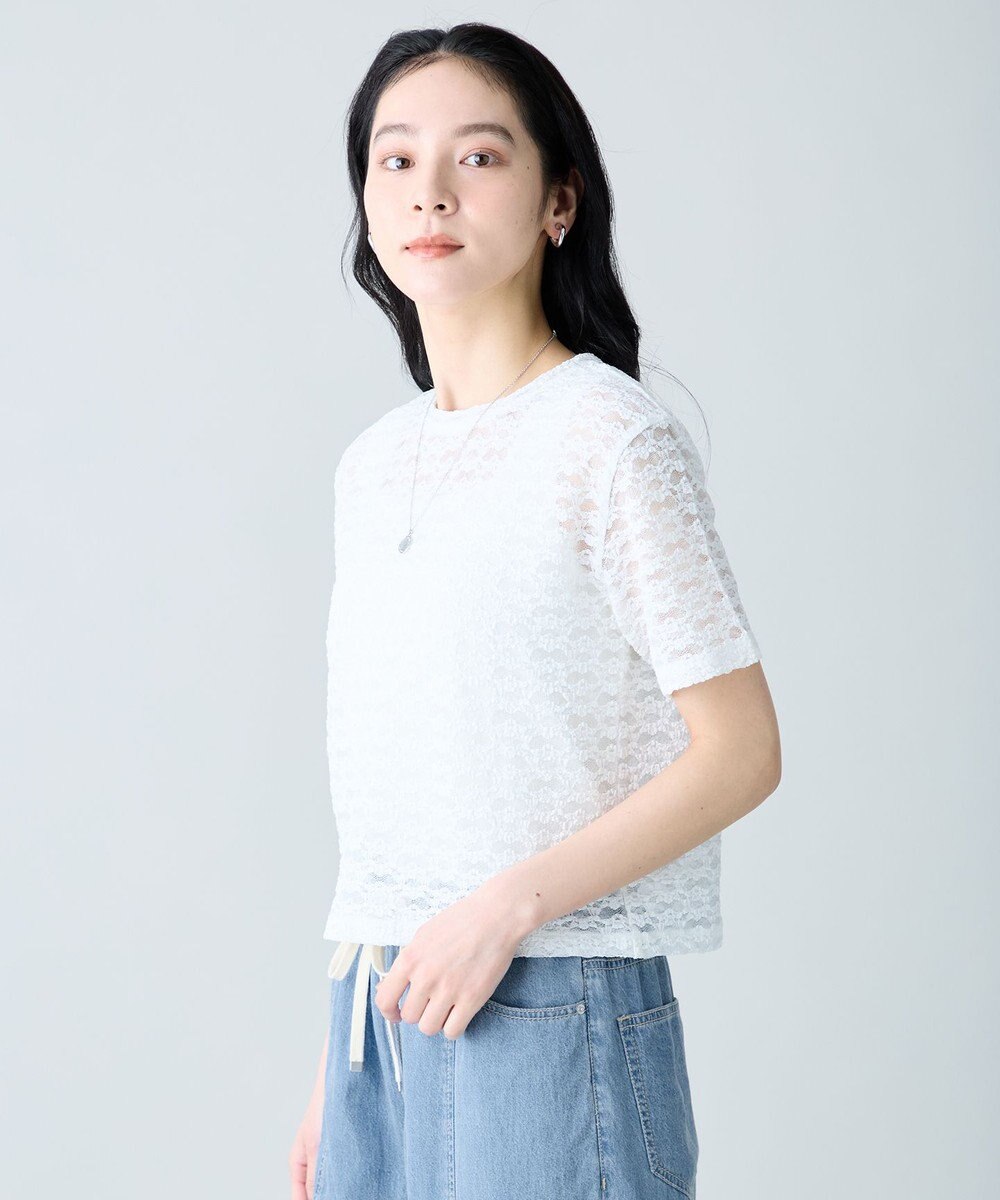 ANY L レースショート丈Tシャツ 