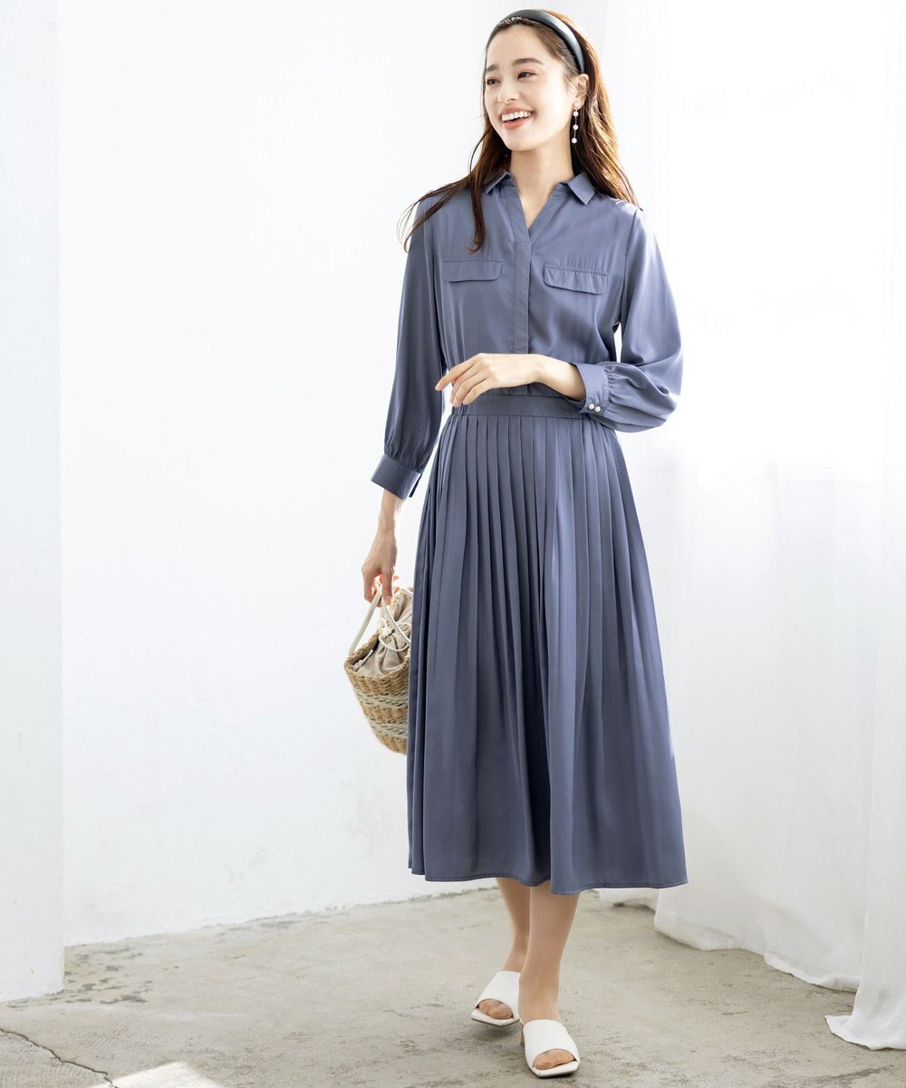 Tiaclasse L 【洗える】ヴィンテージサテンシャツワンピース 