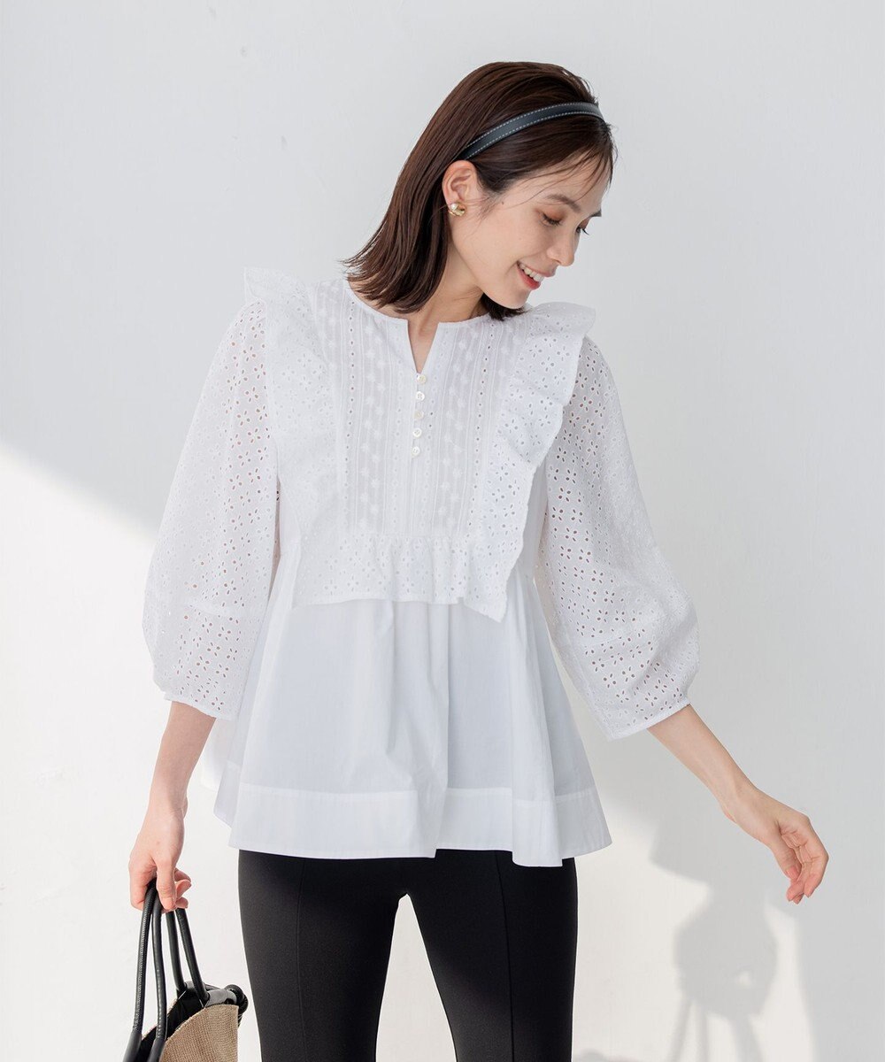 組曲 S 【WEB限定色あり】レースコンビシャーティング ブラウス 