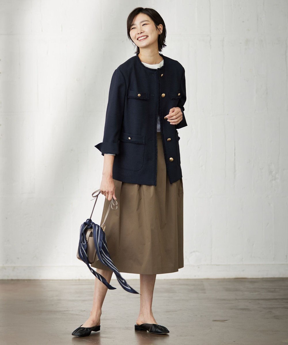 J.PRESS LADIES L ナチュラルツイードストレッチ ノーカラー ジャケット 