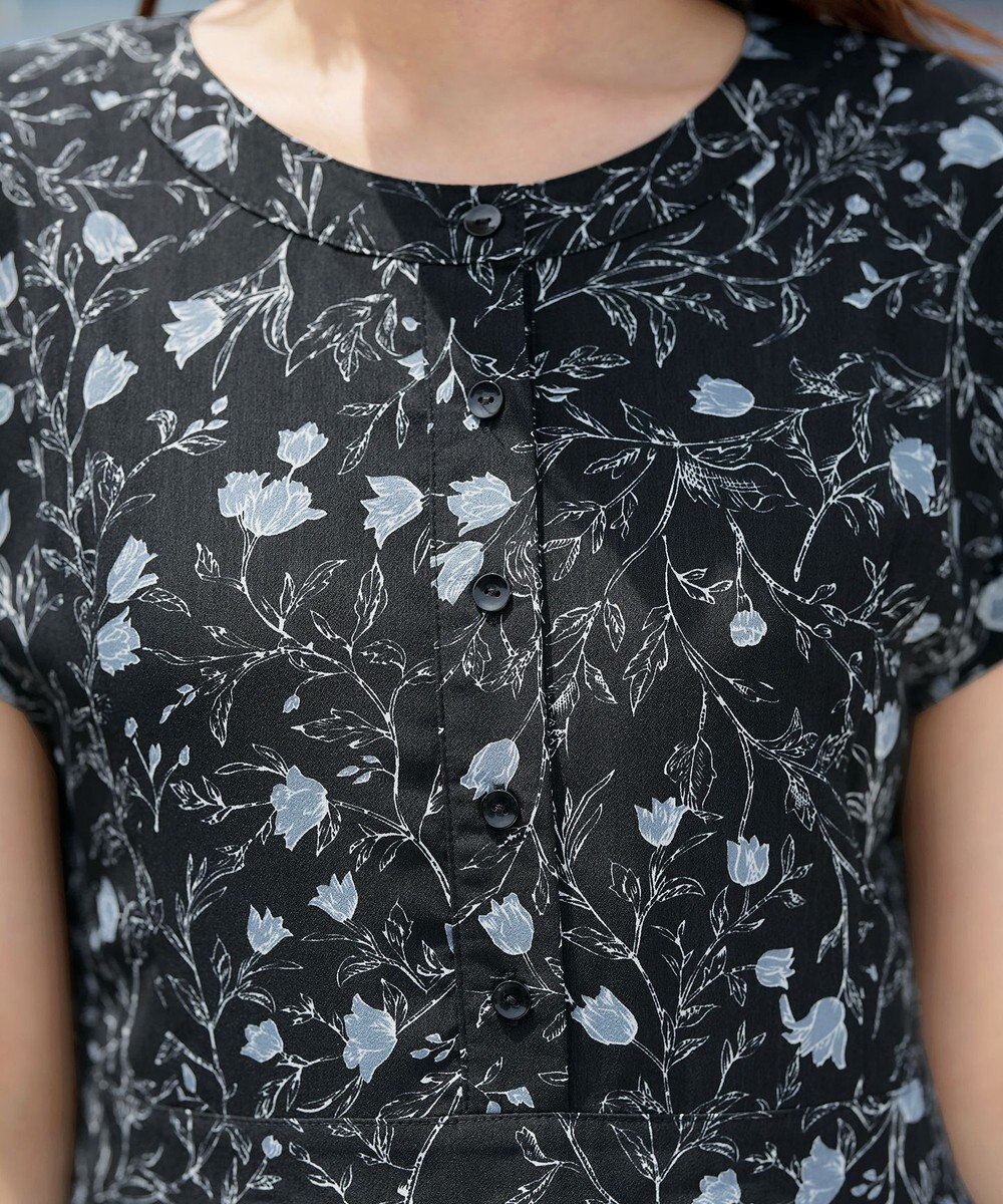 Tiaclasse L 【洗える】リーフフラワー柄ワンピース 