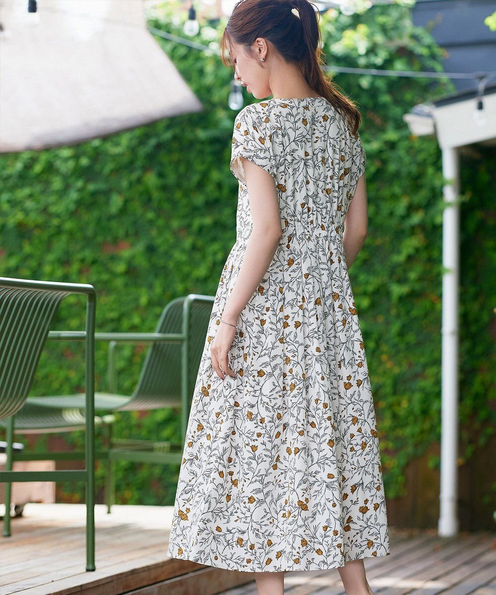 Tiaclasse L 【洗える】リーフフラワー柄ワンピース 