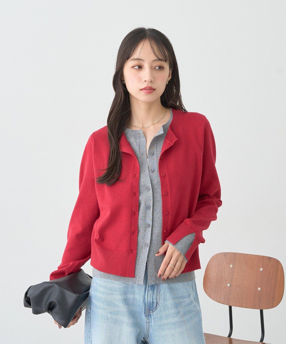 earth music&ecology 【コットン混紡】バイカラーレイヤード風カーディガン 