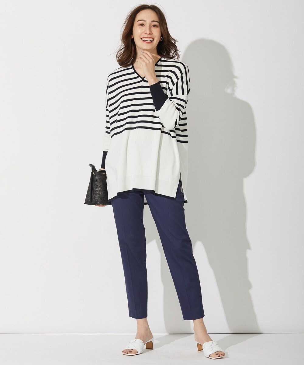 自由区 【WEB限定カラー有/洗える】コットンアセテート チュニック丈ニット 