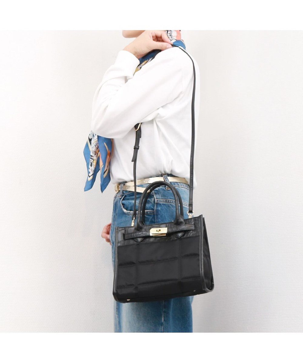 UNBILLION ペルケ perche / ナイロンキルト×クロコ型押し牛革2wayトートバッグS 